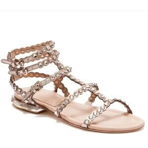 Ash Womens Sasha Skin Leather Gem Jewel Gladiator Nude Ankle Flat Sandals 36M